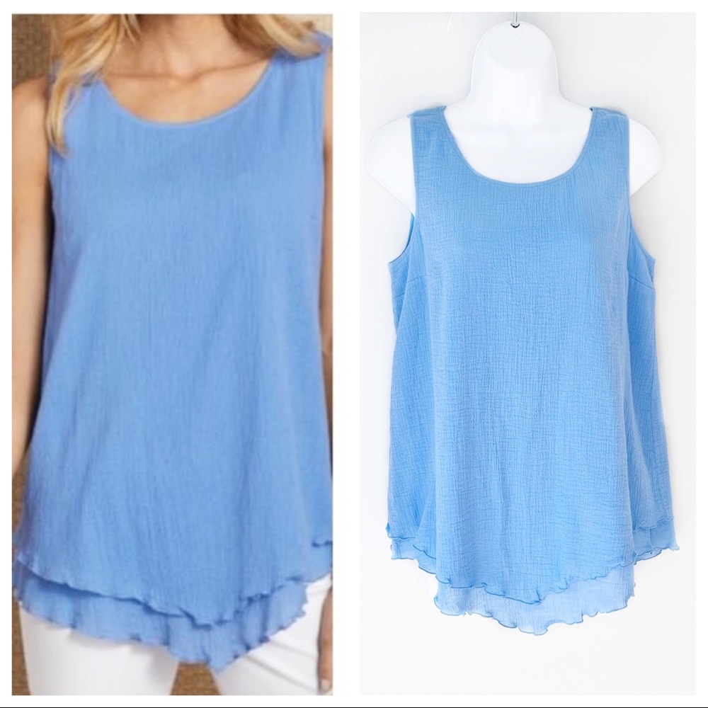 NEW Soft Surroundings Siesta Key Layered Sleeveless Tank Top Tunic Blue XS